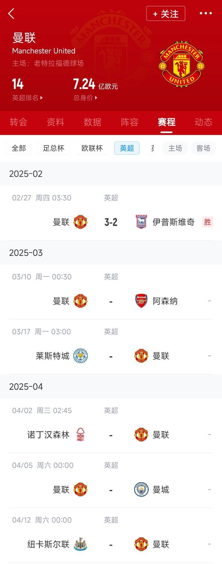 藍(lán)狐救一下？曼聯(lián)未來(lái)5輪將遭遇英超2/3/4/6名：槍手森林曼城紐卡