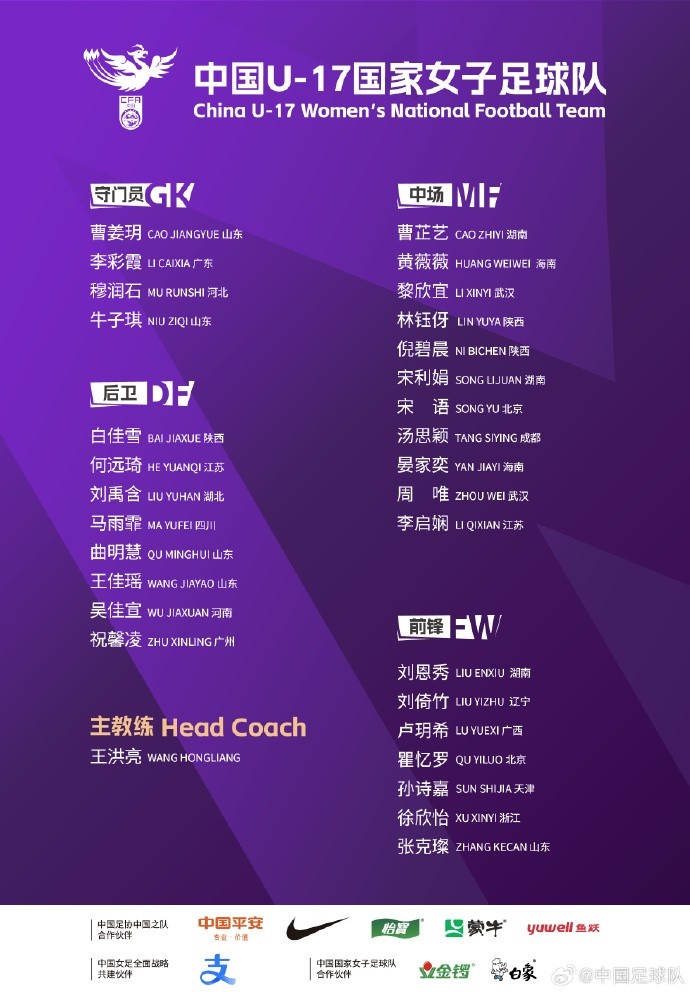 U17女足30人將在蘇州集訓(xùn)備戰(zhàn)世界杯，姜寧、朱挺擔(dān)任訓(xùn)練員